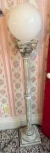 Vintage Style Floor Lamp, Ornate Design, Glass Shade, approx 5 ft tall