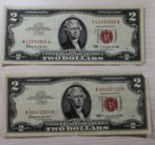 2- 1963 Red Seal $2.00 Banknotes, sells times the money