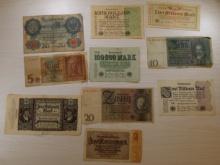 10- German Banknotes 5, 10, 20, 50, 1000, 1M, 2M Mark, sells times the money
