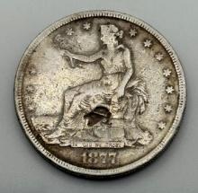 1877-S United States Chopmarked Trade Dollar Coin, 420 grains 90% Silver