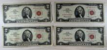 4- 1963 US $2 Red Seal United States Notes, sells times the money