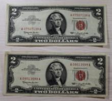 2- 1963 US $2 Red Seal United States Notes, sells times the money