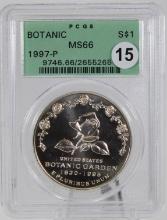 1997-P United States Botanic Garden Silver Dollar, MS66 Grade, OLD HOLDER PCGS Slab