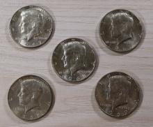 5- 40% Silver Kennedy Half Dollars, sells times the money