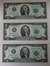 3- 1976 $2.00 Banknotes w/ sequential serial numbers, sells times the money