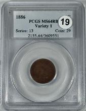 1886 Indian Head Cent in MS64RB PCGS Holder
