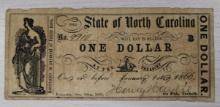 1866 State of North Carolina One Dollar Note