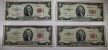 4- 1953 Red Seal $2.00 US notes, 1953, A,B,C, sells times the money