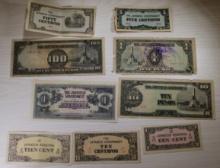 9- Japanese Government WWII Era Currency Notes, Various Denominations, sells times the money