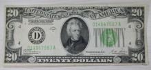 1928B $20.00 Banknote, "REDEEMABLE IN GOLD" Light Green Seal