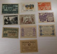 10 pcs- German Notgeld, Various Denominations, 1920s, Historical Currency, sells times the money