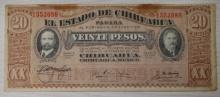 20 Peso Banknote, El Estado de Chihuahua, 1915