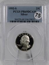 1992-S Washington Quarter Silver in PCGS PR69DCAM holder