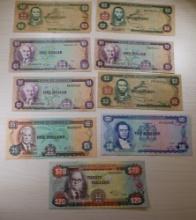 9 Pcs- Bank of Jamaica Currency Collection - $1, $2, $5, $10, $20 Notes, sells times the money