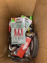 Assorted Tools and Supplies with Super Glue and Irwin Razor Blades