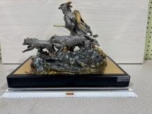 Indian Hunter w/ Wolves Ricker 1996 290/ 550 HEAVY Base 15" x 9", 11" Tall
