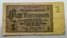 1937 German 1 Rentenmark Banknote, Deutsche Rentenbank