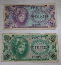 2- Military Payment Certificates Series 641, Five and Ten Cents, sells times the money