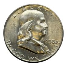 1958-D Franklin Half Dollar, 90% Silver Coin