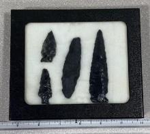 Arrowheads and Artifacts - Frame of 4 points from Pacific Northwest largest is 3 1/2"