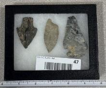Arrowheads and Artifacts - Frame of 3 points from Hocking Co OH including Paleo dart