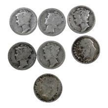 7- Asst. Silver Dimes, Mercury and Roosevelt