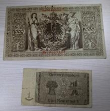 1910 German 1000 Mark and 1937  1 Rentenmark Banknotes, sells times the money
