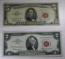 1963 $2.00 and $5.00 Red Seal Notes, sells times the money
