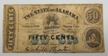 1863 State of Alabama 50 Cents Fractional Confederate Note