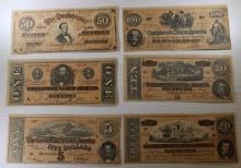 REPRODUCTION Confederate States Banknote Set, all say FACSIMILE on them