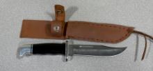 Buck 119 Fixed Blade Knife, 6" Blade, Custom Leather Sheath, USA