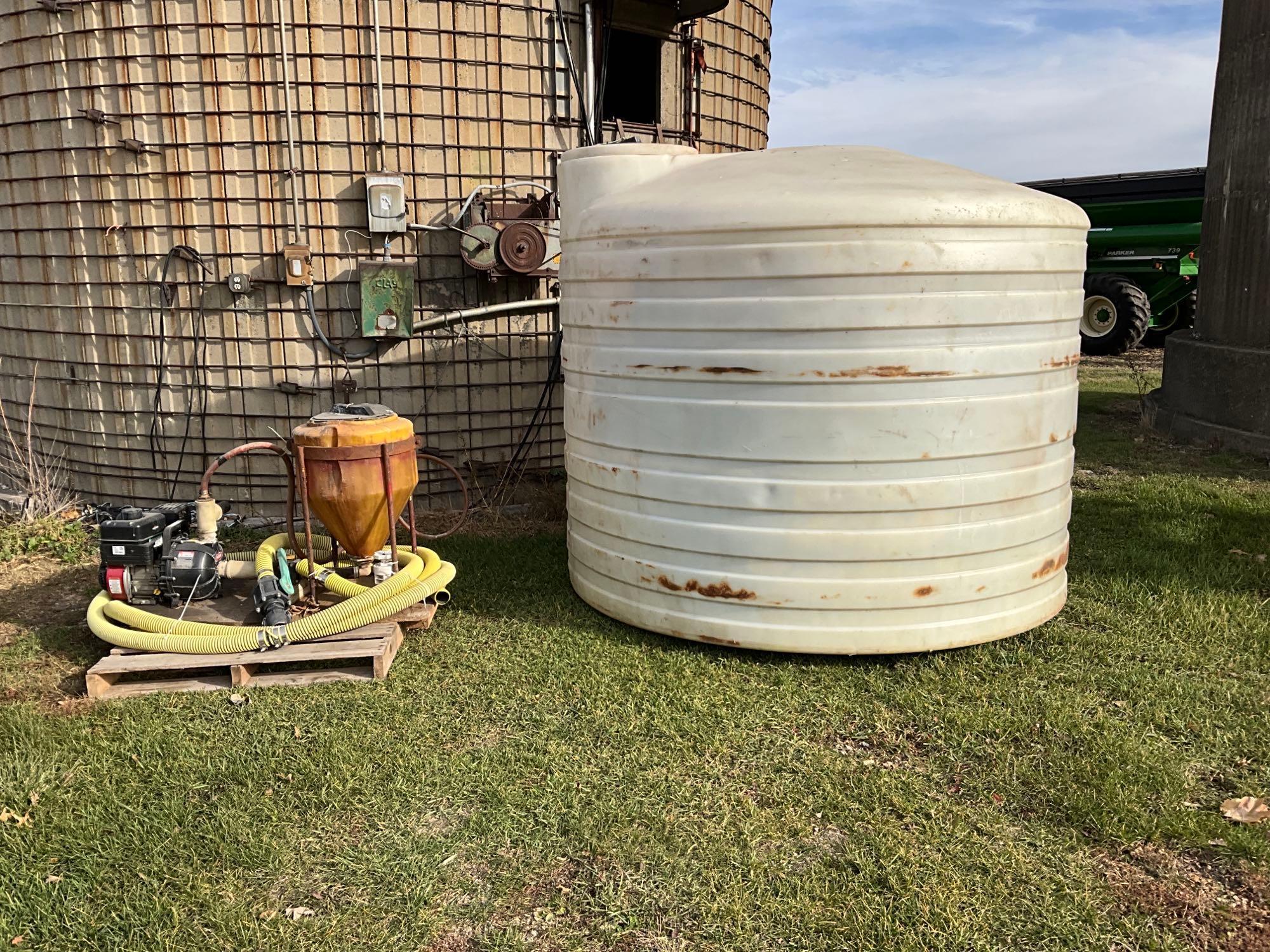 1,500 gal. poly tank w/2in. pump