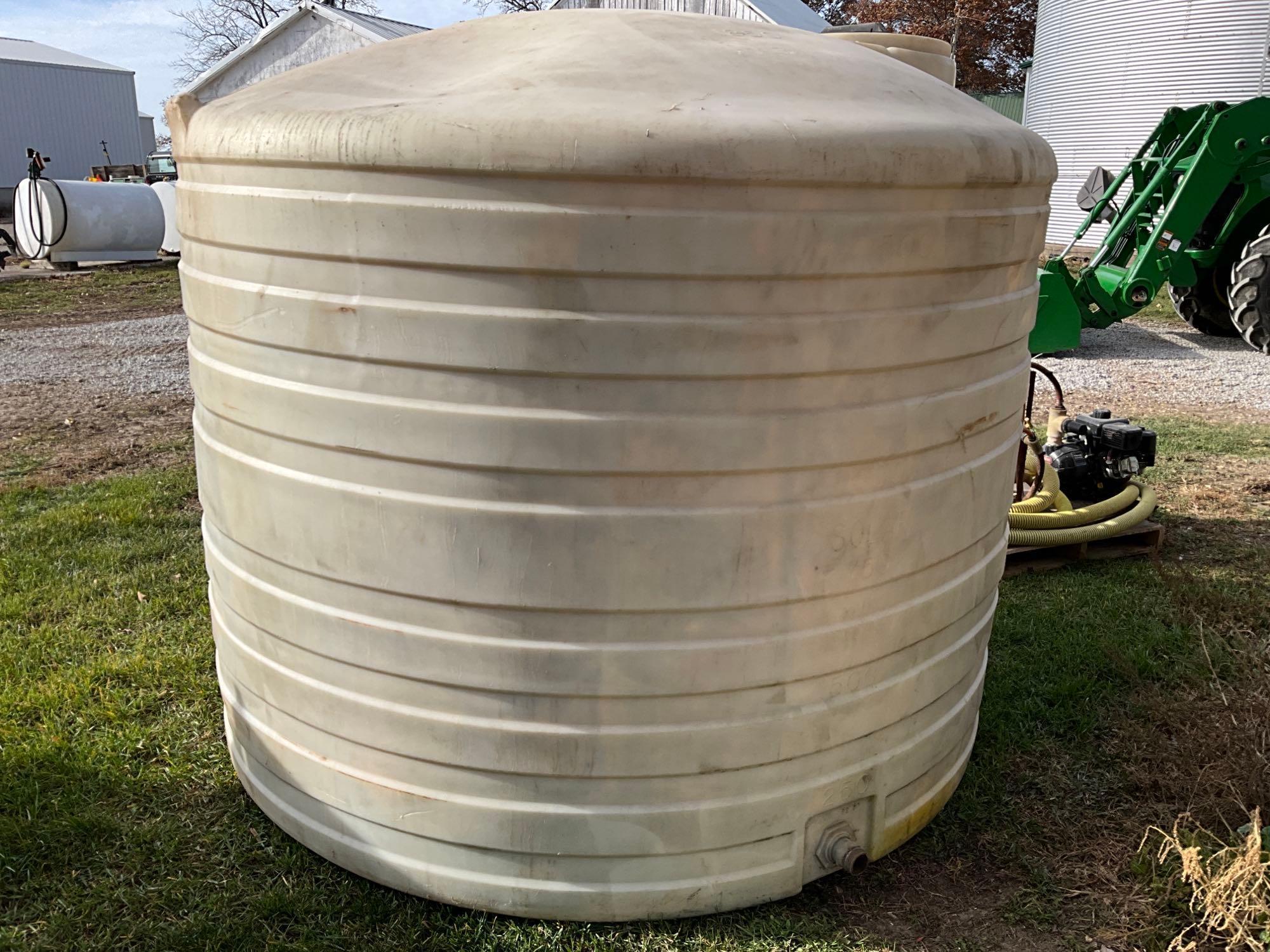1,500 gal. poly tank w/2in. pump