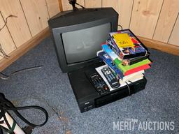 Small Sanyo TV with Phillips VHS player with tapes