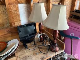 Coby 10.2 in. TV and various lamps as pictured