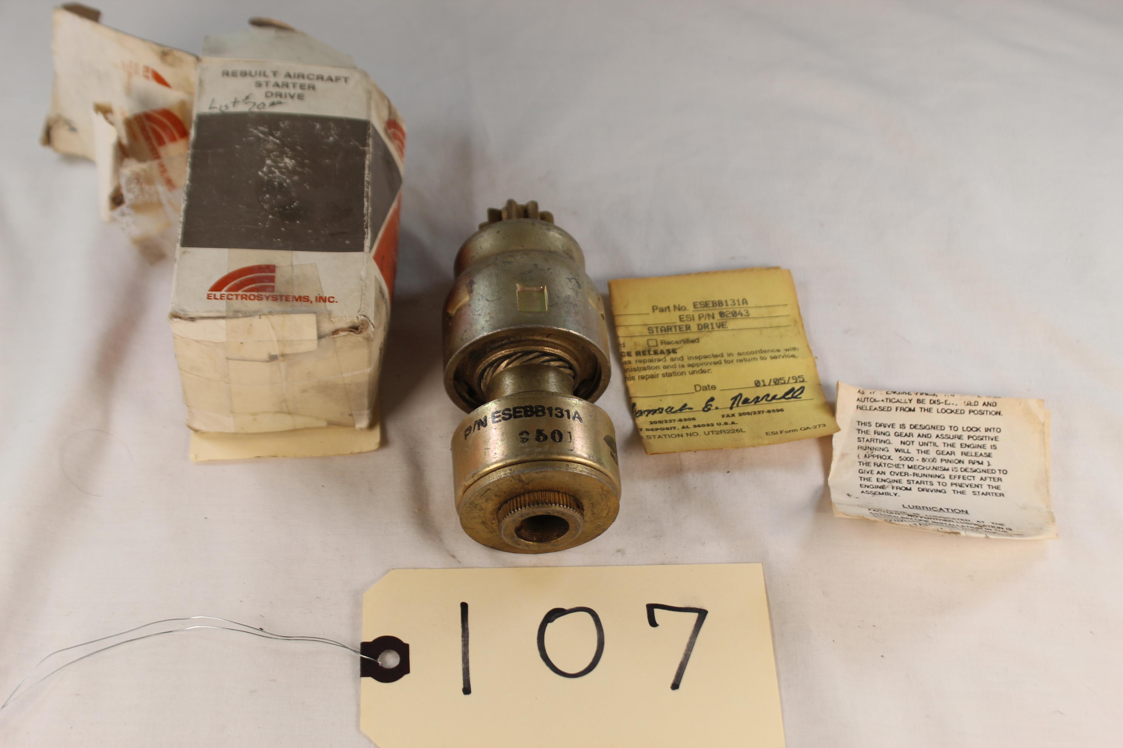 ELECTROSYSTEMS, INC. REBUILT AIRCRAFT STARTER DRIVE P/N ESEBB131A
