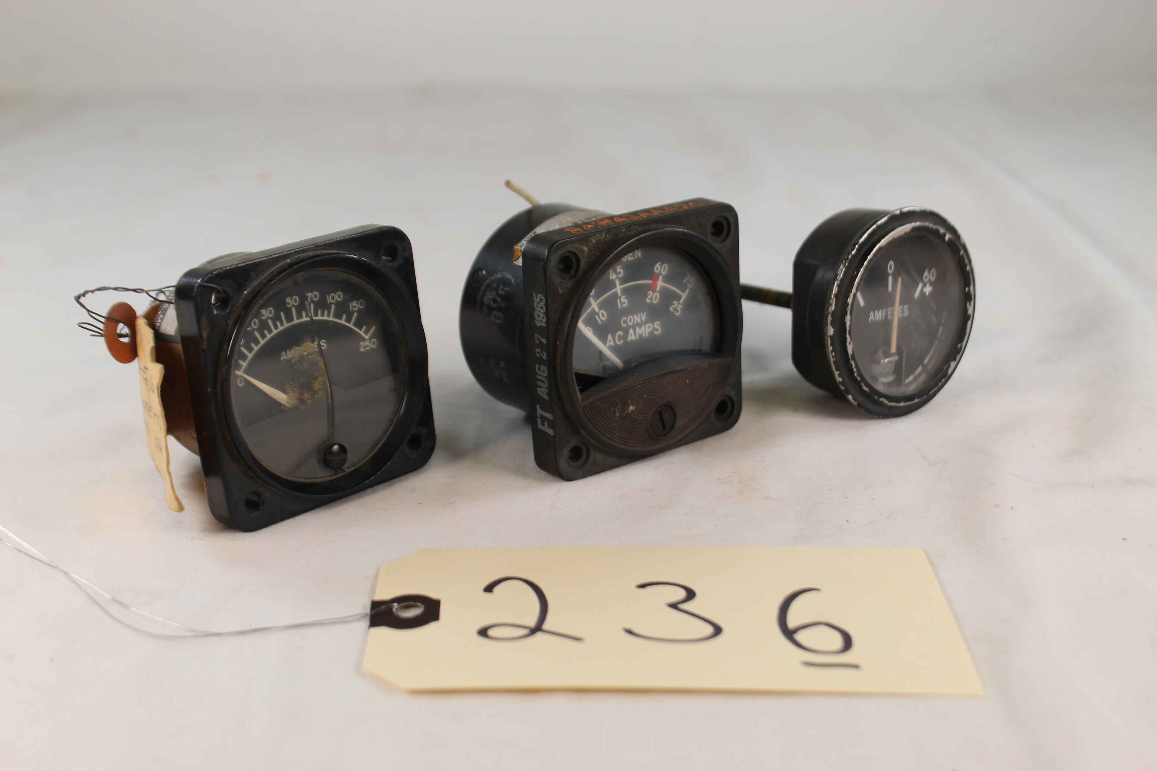 LOT OF 3 AIRVRAFT AMPERES GAUGES