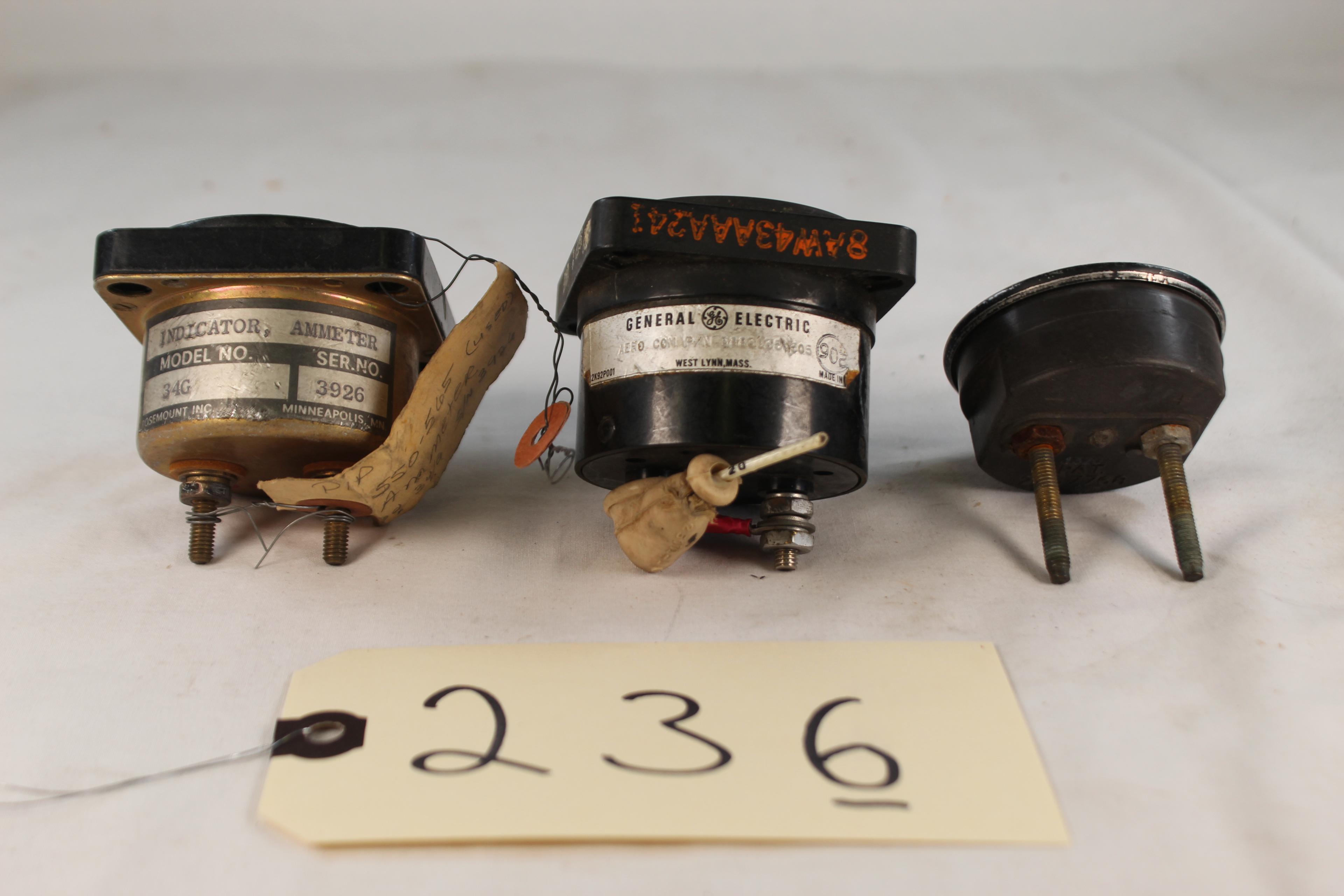 LOT OF 3 AIRVRAFT AMPERES GAUGES
