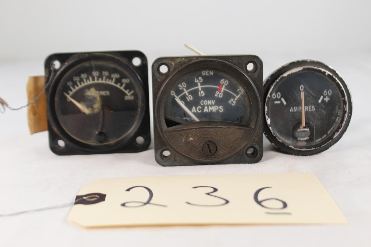 LOT OF 3 AIRVRAFT AMPERES GAUGES