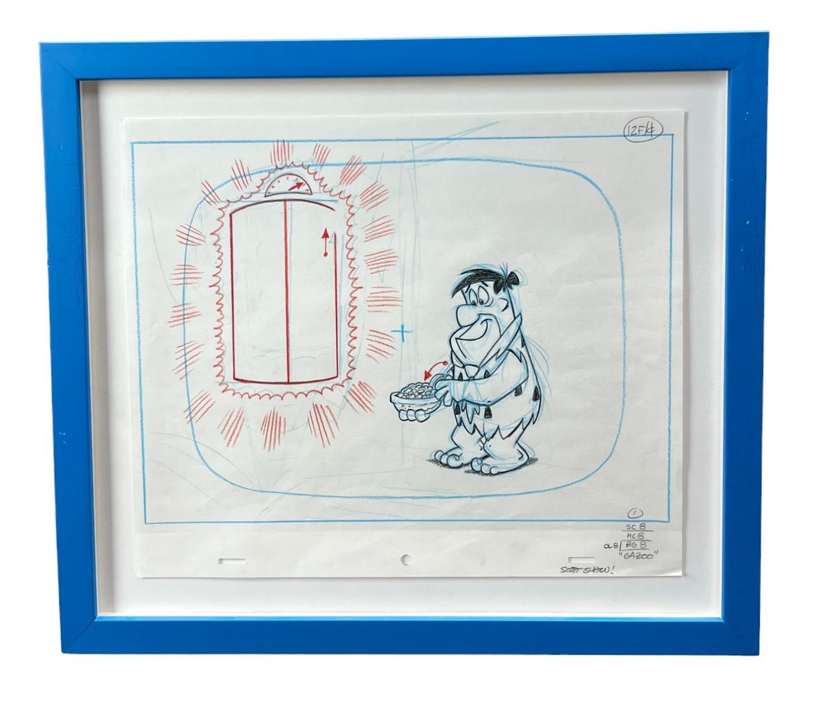 Fred Flintstone original pencil production drawing animation signed by Scott Shaw