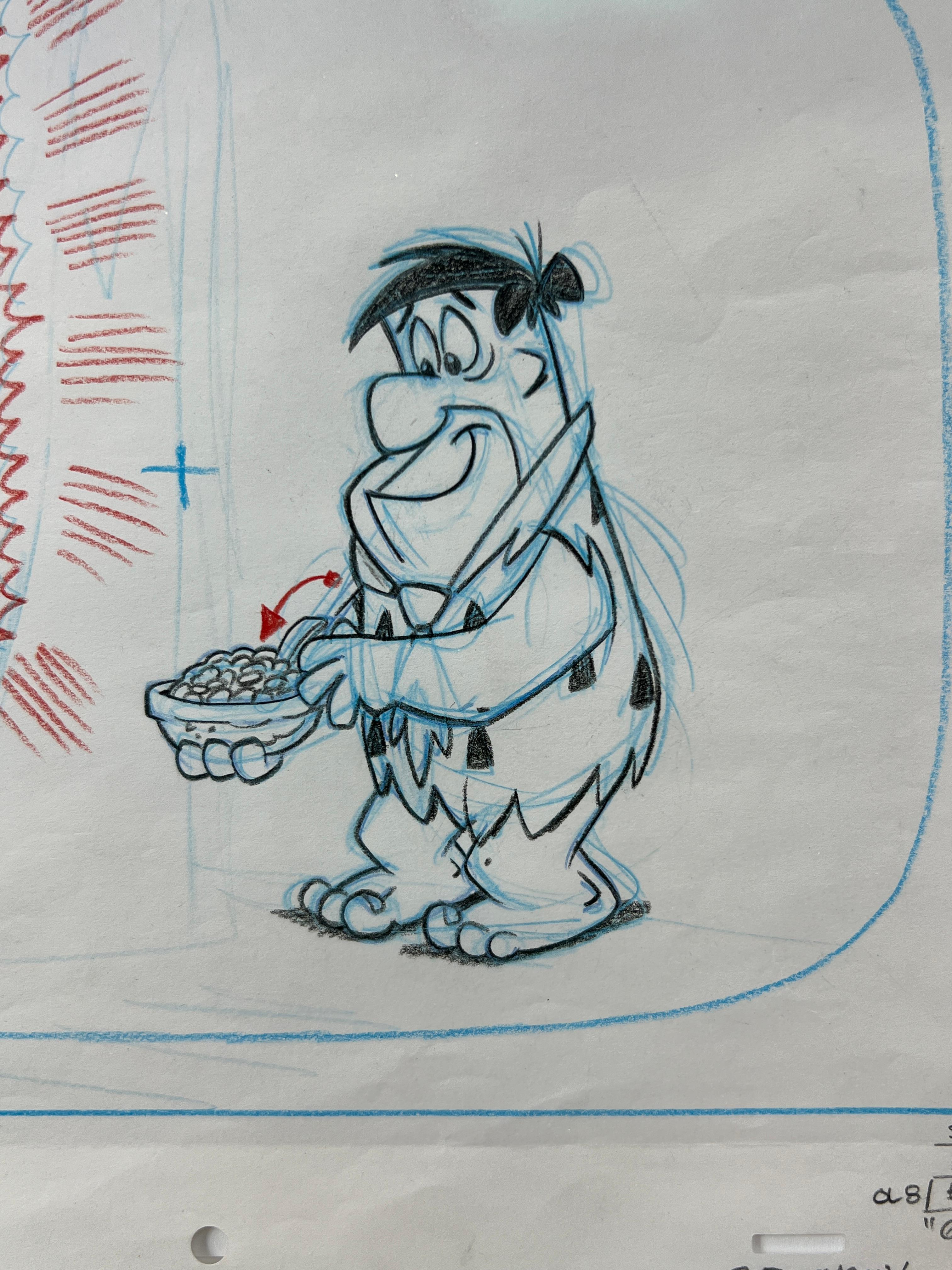 Fred Flintstone original pencil production drawing animation signed by Scott Shaw