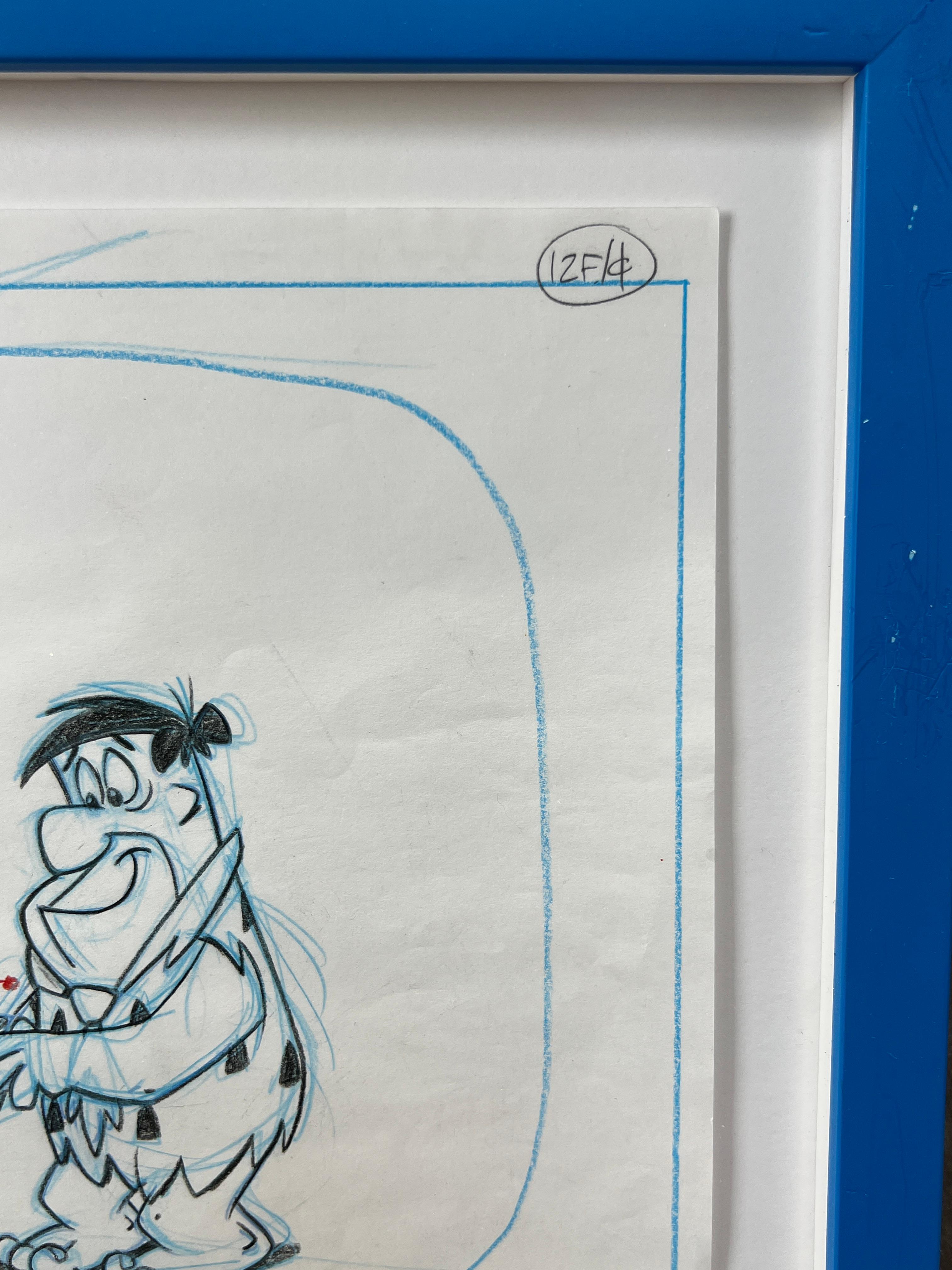 Fred Flintstone original pencil production drawing animation signed by Scott Shaw