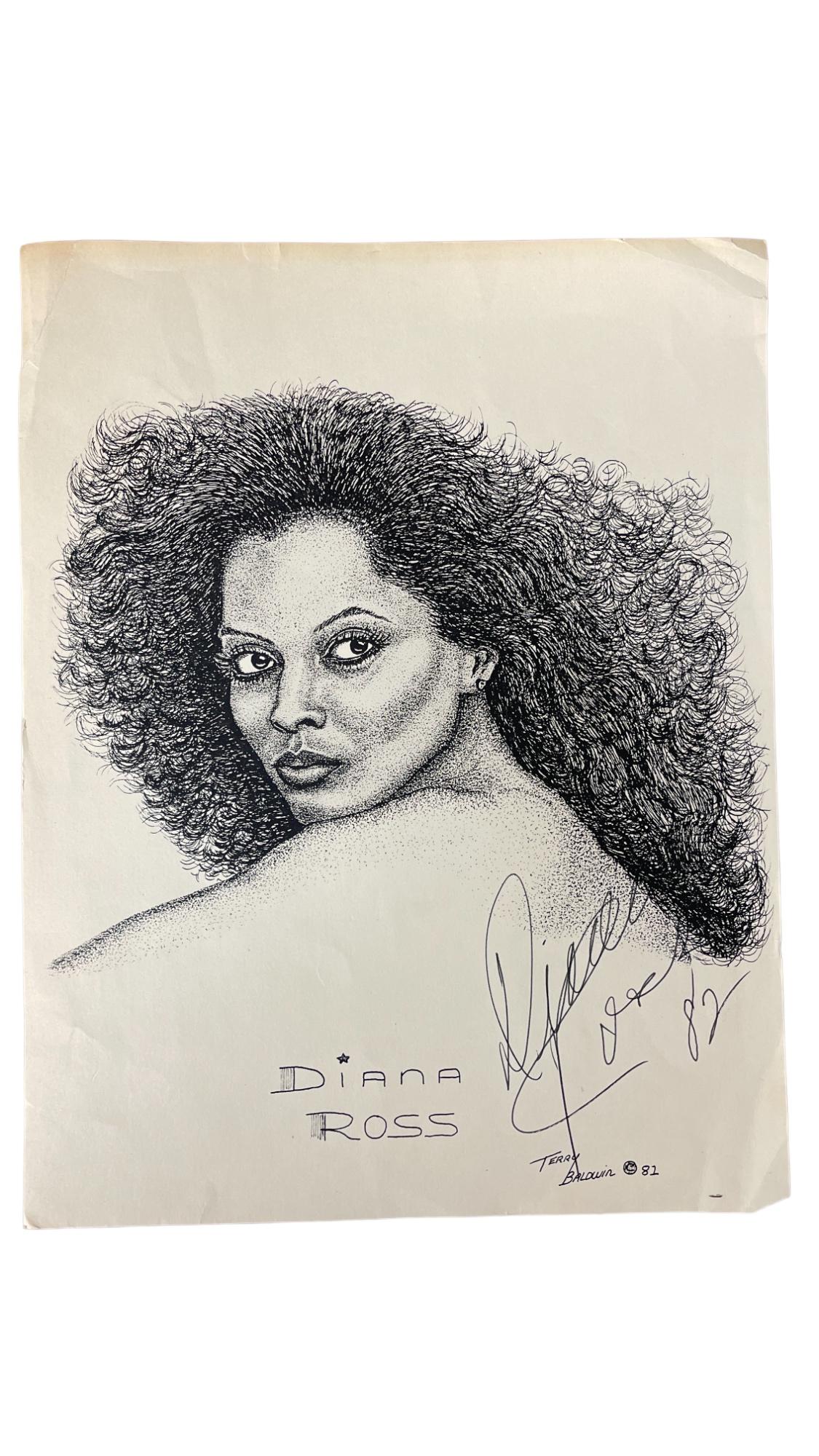 Terry Baldwin Vintage Diana Ross Lithograph Print Signed by Diana Ross