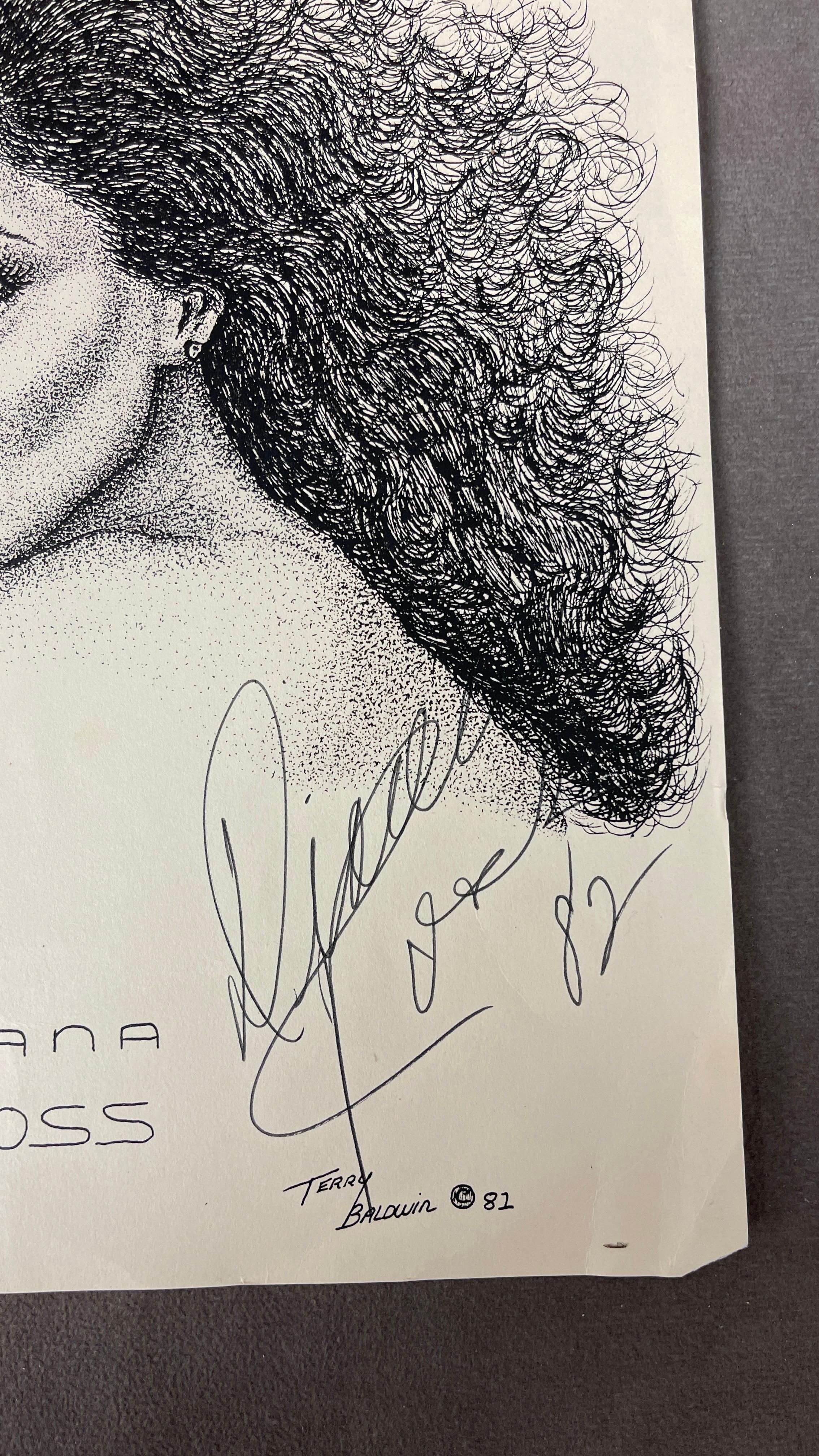 Terry Baldwin Vintage Diana Ross Lithograph Print Signed by Diana Ross