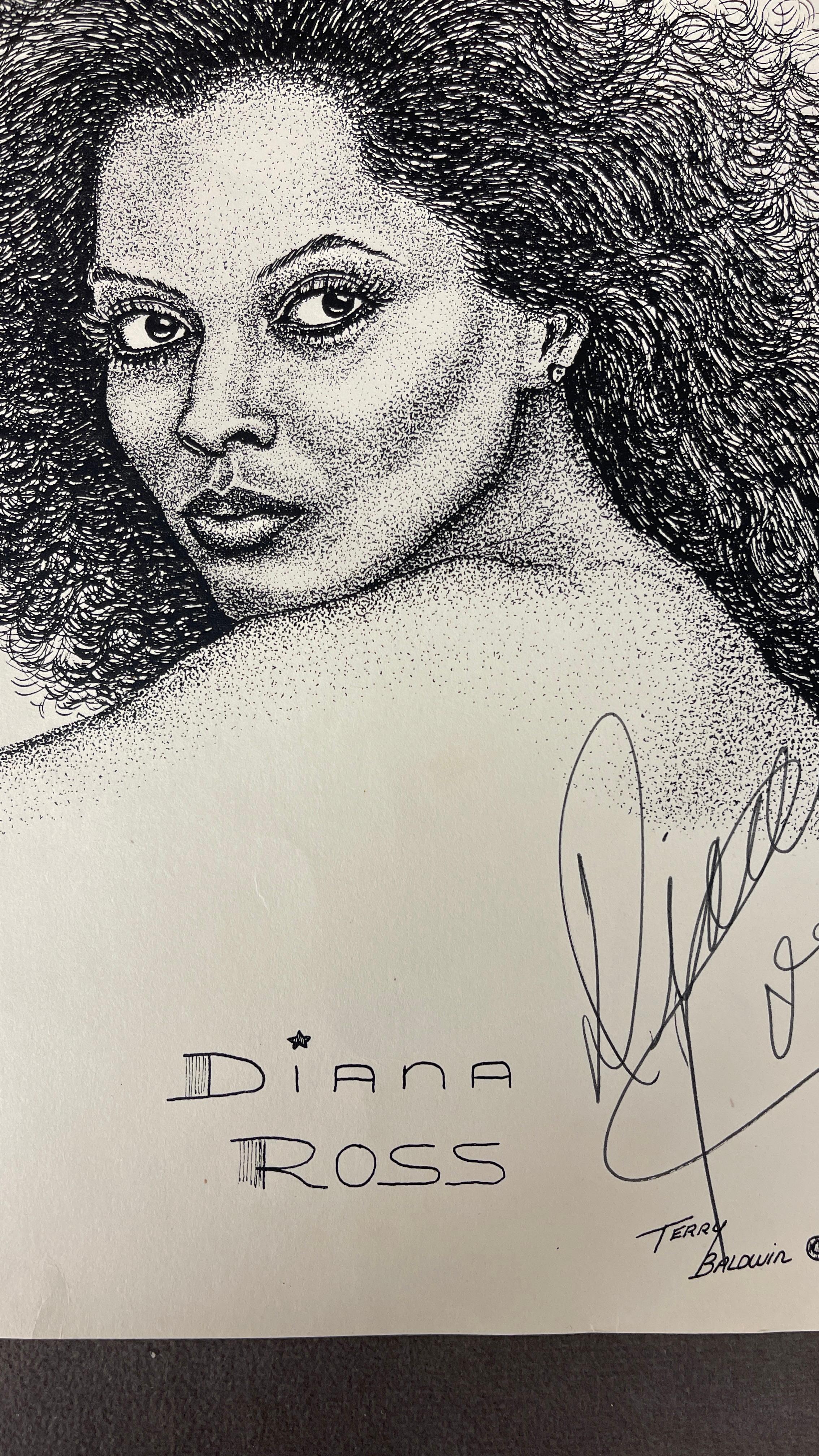 Terry Baldwin Vintage Diana Ross Lithograph Print Signed by Diana Ross