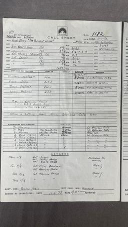 War of the Worlds, Mannix and Love Story Call Sheet Lot