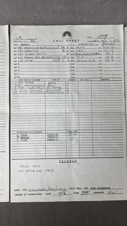 War of the Worlds, Mannix and Love Story Call Sheet Lot