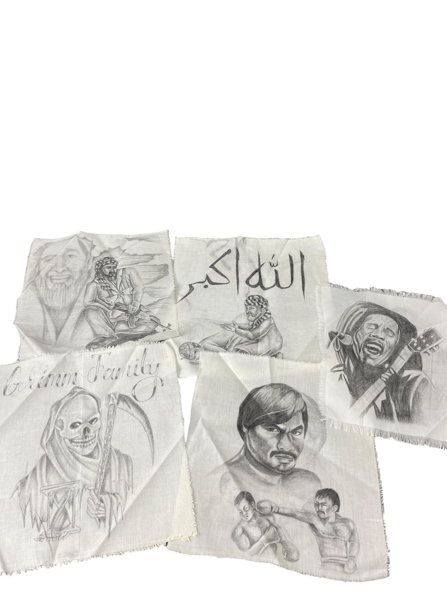 PRIMITIVE INMATE PRISON ART CELL PENCIL DRAWING CHICANO ON FABRIC