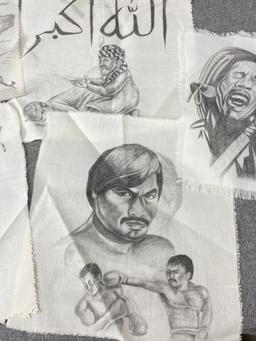 PRIMITIVE INMATE PRISON ART CELL PENCIL DRAWING CHICANO ON FABRIC
