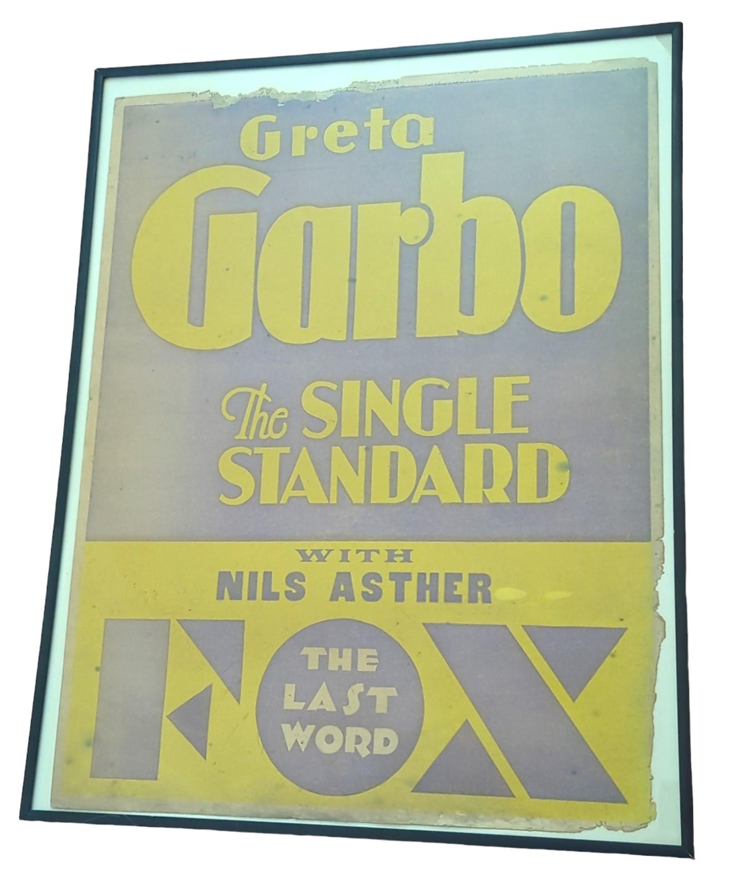 Original 1929 Greta Garbo "THE SINGLE STANDARD" Fox framed movie poster